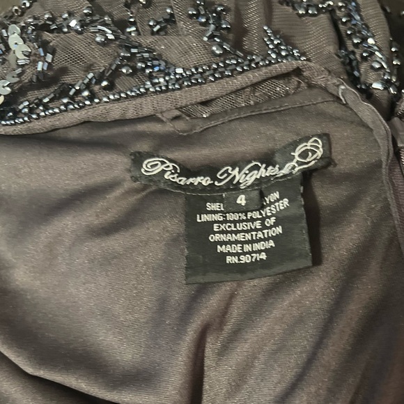 Pisarro Nights Cosmic Navy Beaded Gray Mesh Column  Formal Party Gown Size 4 - Picture 8 of 11